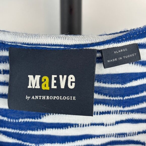 Maeve by Anthropologie Blue and White Striped Textured Top Puff Sleeves Size XL - Picture 3 of 5
